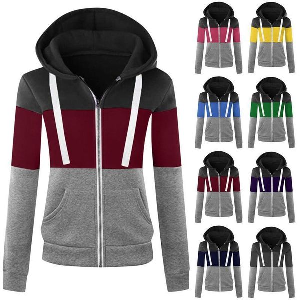 

women sweatshirts autumn winter hoodies long sleeve hoody ladies zipper pocket patchwork hooded sweatshirt female outwear1, Black