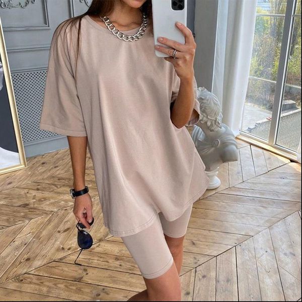 

summer tracksuits women shirt and biker shorts set o neck loose short sleeve casual bodycon piece sets outfit suit, Gray