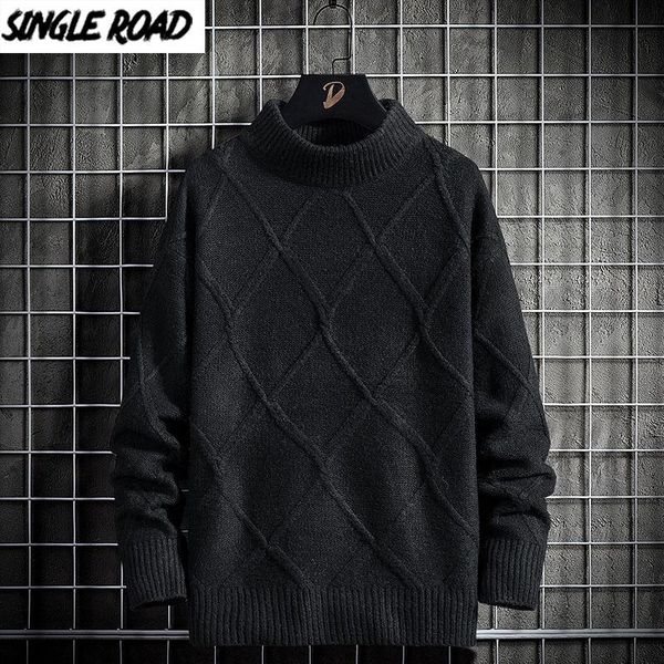 

singleroad mens turtleneck sweater men 2020 winter solid jumper high collar harajuku oversized sweaters korean black sweater men, White;black
