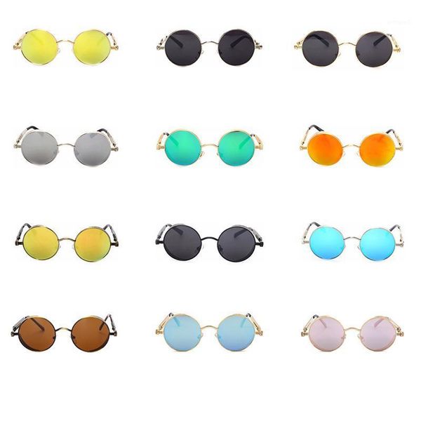 

sunglasses fashion steampunk women retro round metal female flip circular vintage sun circle glasses for men uv4001, White;black