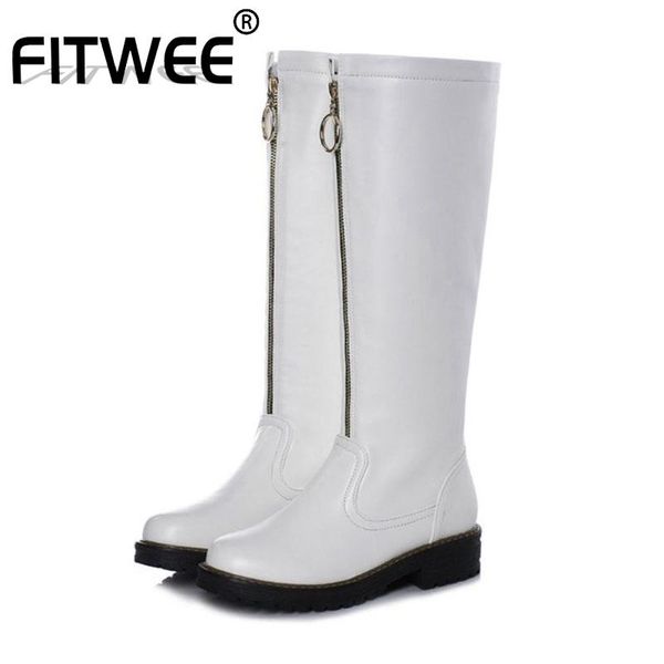 

boots fitwee 2021 women fashion knee high zipper flats round toe office shoes woman footwear botas size 33-43, Black