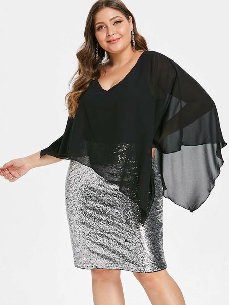 

new sequin chiffon shawl drs in summer 2019, Black;gray