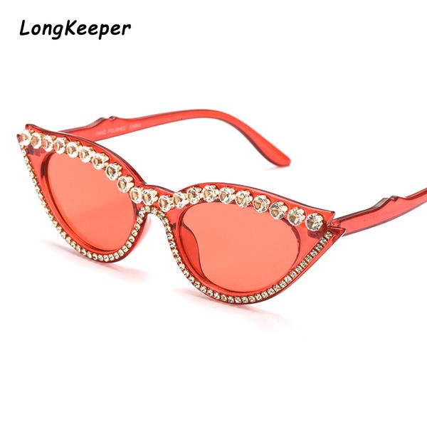 

2020 luxury cat eye sunglasses women shiny diamond uv400 sun glasses shades black friday brand designer cateye sunglasses red eyewear, White;black