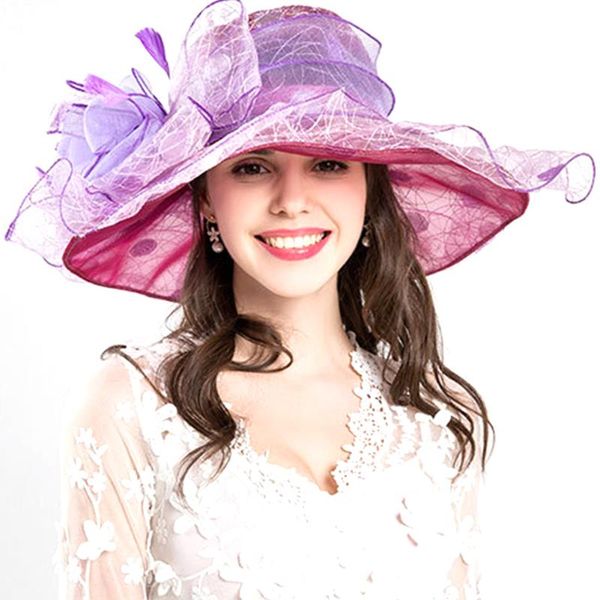

women hats foldable anti-uv fashion party summer gift wide brim casual girl bridal cap ruffles beach spring, Blue;gray