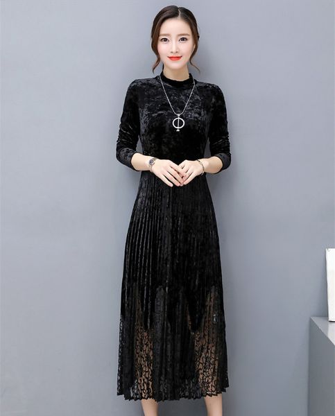 

2021 new winter autumn velvet plus size 5xl elegant red dresses with lace women's clothes wxf612 d07a, Black;gray