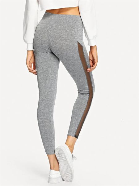 

women's mesh stitching leggings elastic sports yoga pants, Black