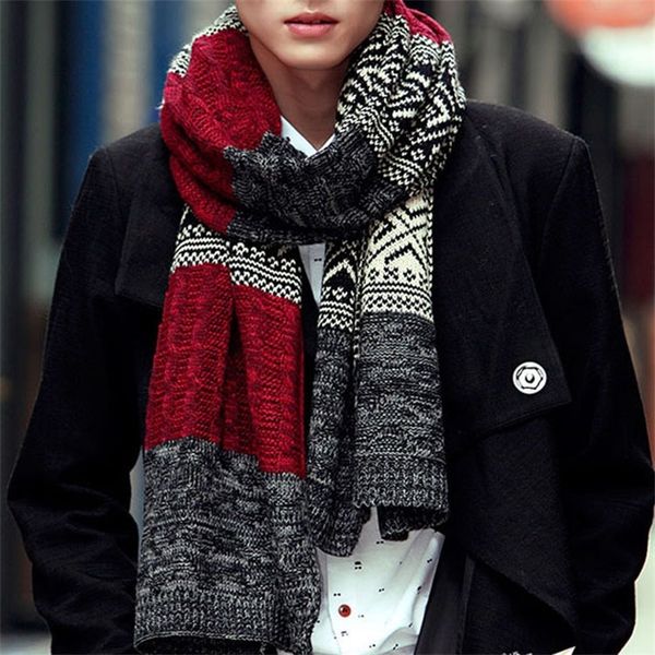 

11.11 scarfs men winter new male winter multicolor patchwork vintage men knitted scarf winter mens scarves y200110, Blue;gray