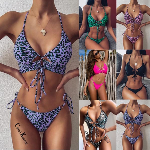 

catei karrui 2020 women's swimsuit split bikini print multi color swimsuit bikini swimming pool party essential, Black
