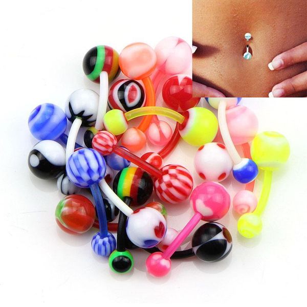 

colorful 20pcs mix color sile belly piercing navel flexible bar navel piercing piercing nombril stud earring q bbykin, Silver