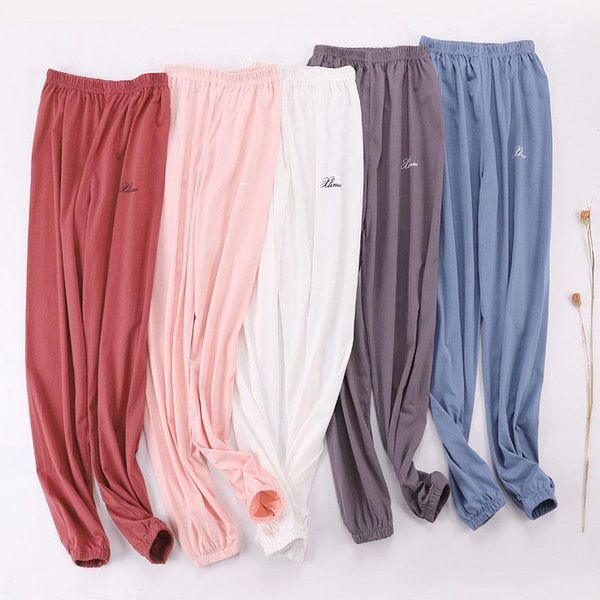 

thin loose plus size pajama pants 100% cotton womens sleep bottoms knitted cotton summer home pants ladies trousers, Black;red