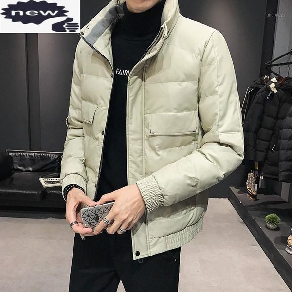 

winter mens parka thick warm stand collar windbreaker man waterproof pu leather biker jacket casual fashion outwear overcoat1, Black