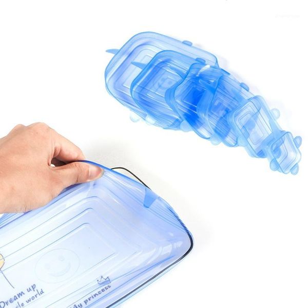 

6pcs/set square silicone fresh-keeping lids kit stretchable reusable bowl cup sealer storage covers fridge microwave oven safe1