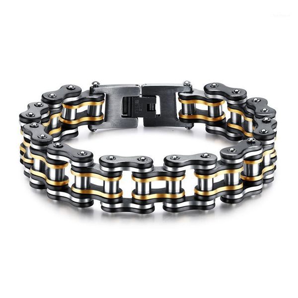 

stainless steel black gold bicycle bracelet1