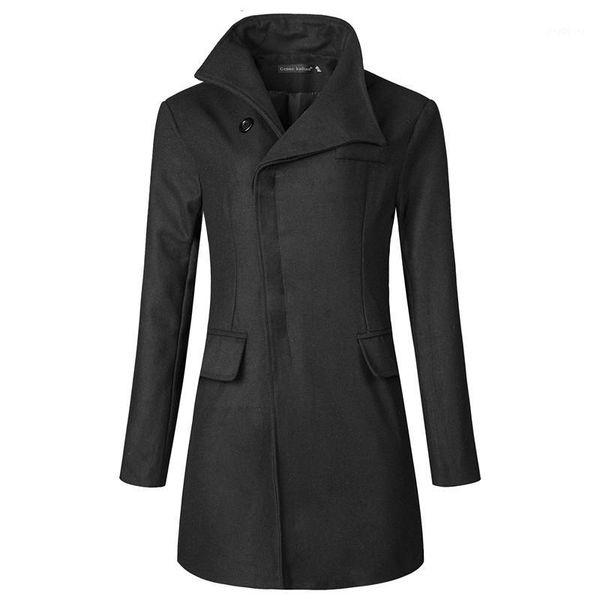 

2018 autumn winter fashion men's casual long woolen windbreaker coat / men's irregular slant door temperament long trench jacket1, Black