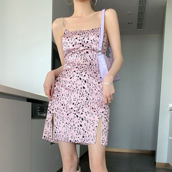 

54a5u pink leopard leopard fashion print sling skirt 2020 chain stitching dress suspender skirt dressdress dresssummer drill new woman l, Black;gray