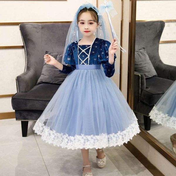 

new aisha fall girls' 2020 wear drs high end court sle veet children's long sve princs skirt, Red;yellow