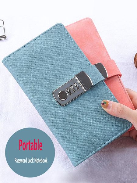 

a6 portable password lock notebook creative secret codebook diary lock traveler journal weekly planner mini notepad gift 2021, Purple;pink