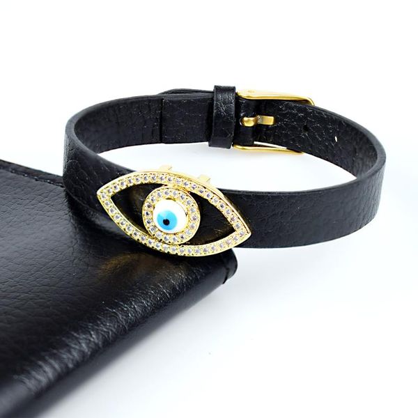 

fashion cz zircon blue evil eye charm bracelet leather bracelets & bangles for women men jewelry watch belt bangle gift, Golden;silver