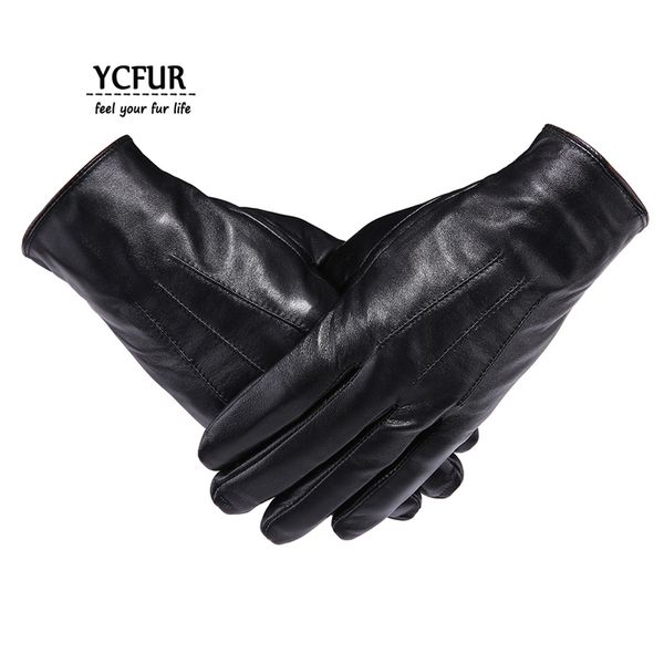 Luvas de couro genuíno ycfur luvas de luvas de inverno macias de inverno masculino peças inteiras