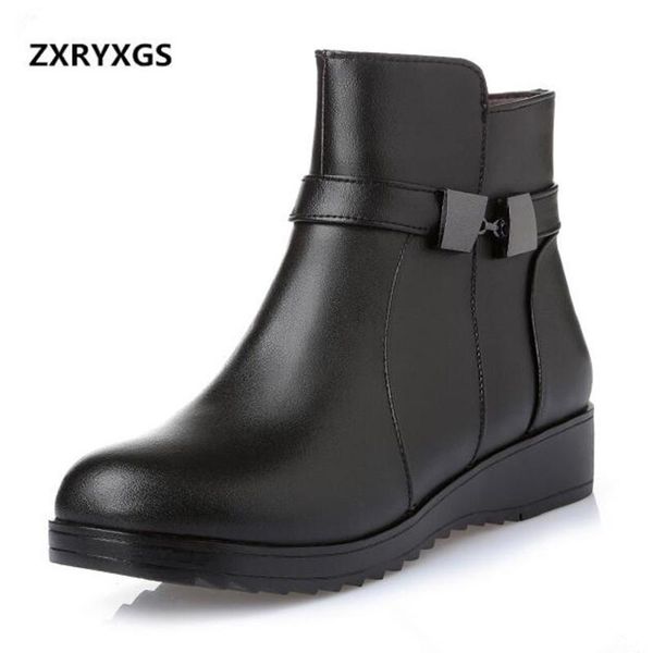 

boots zxryxgs brand shoes woman 2021 warm plush and wool winter snow flat casual plus size real leather, Black