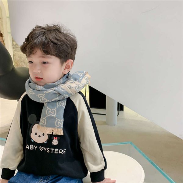 

color korean letter matching children's scarf autumn winter new cashmere like warm shawl for boys and girls, Red;brown
