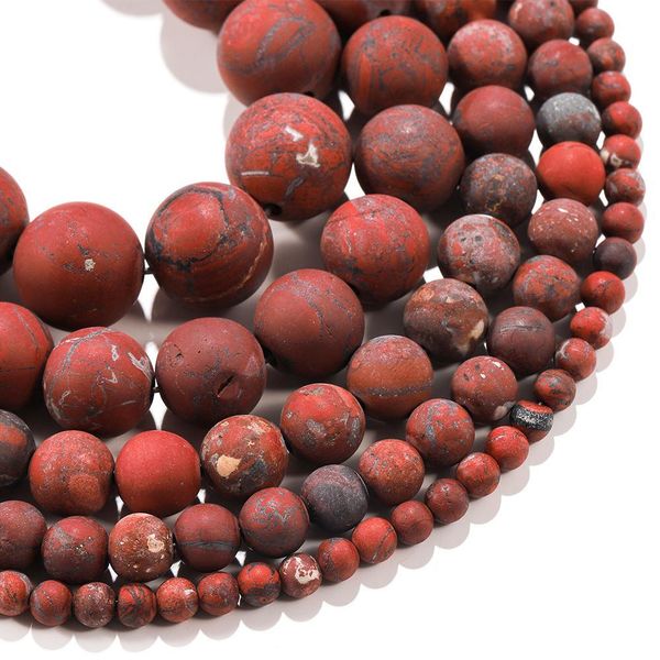 

1strand lot natural stone dull polish matte red brecciated jaspers bead round gem loose spacer beads for jewelry making supplies h bbygvr