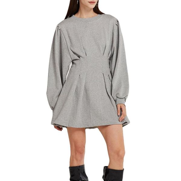

casual dresses women sweatshirt dress ladies fashion long sleeve solid color round neck stylish clothes for female autumn, Black;gray
