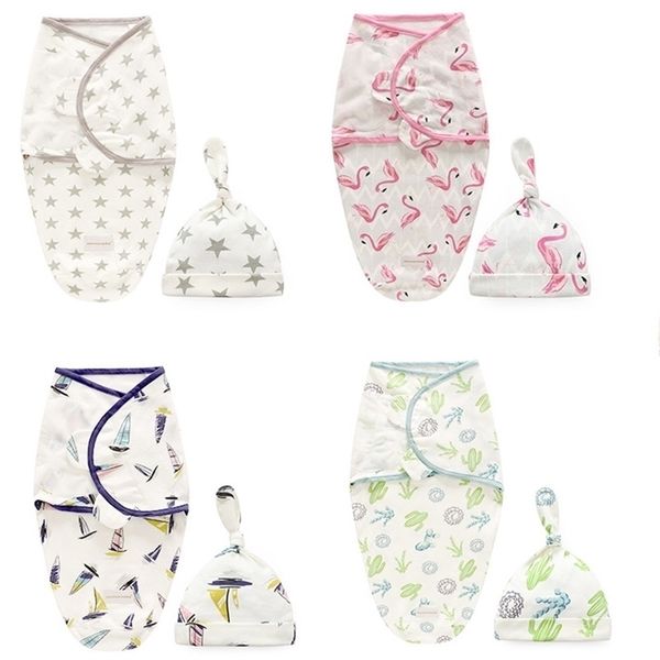 

swaddle blanket cap newborn cocoon wrap cotton swaddling bag baby envelope sleep sack bedding size l s y201009