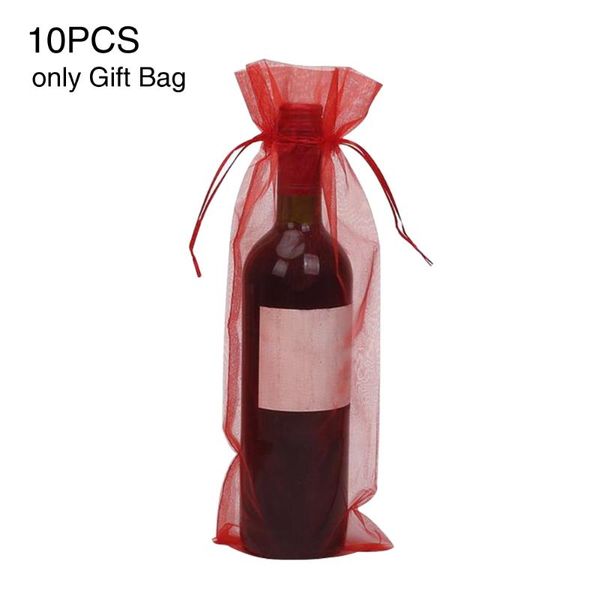 

10 pcs organza wine bottle with drawstring party supplies storage candy pouch wrapping wedding fashion solid gift bag packing