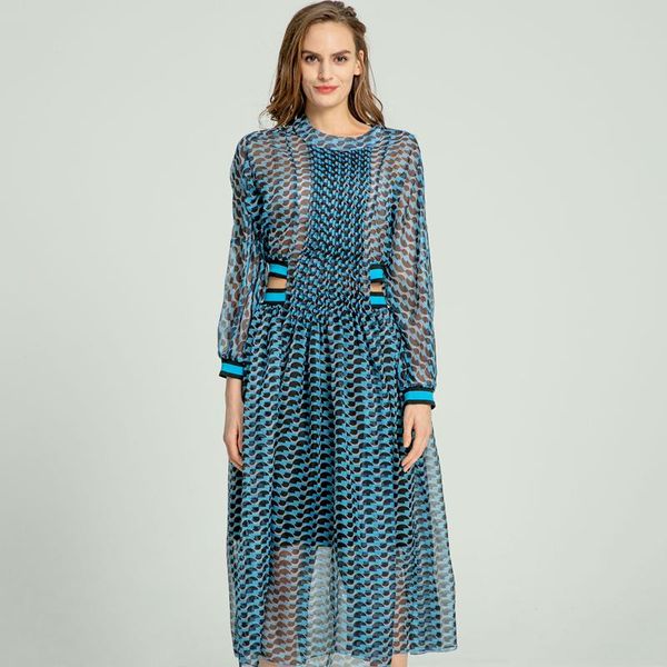 

marwin 2020 новое находящееся летнее платье для печати для женщин с длинным рукавом высокая талия, выдолбленные midi платья женские мода sqc, White;black