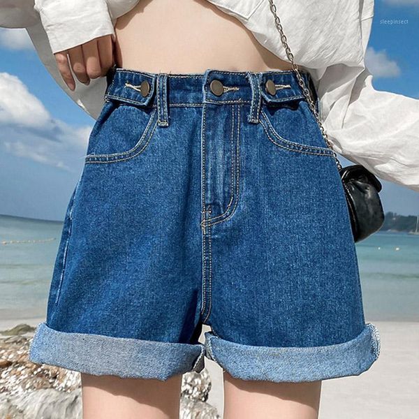 

women denim shorts classic high waist wide leg female casual summer ladies shorts jeans@881, White;black