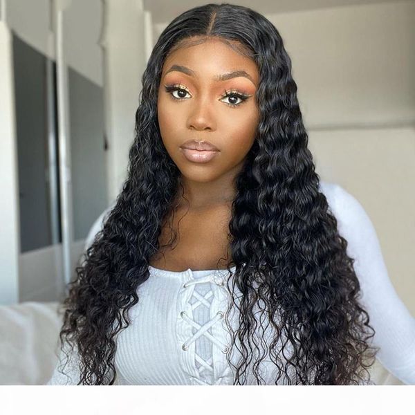 

geeta deep wave closure wig 180% lace front human hair wigs 13x4x1 lace part deep curly closure wig remy 4x4 frontal, Black;brown