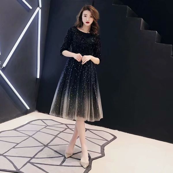 

2021 new robe soiree evening dresse black o-neck half-sleeved feast clothes *1087*dress women* pngt, Black;red
