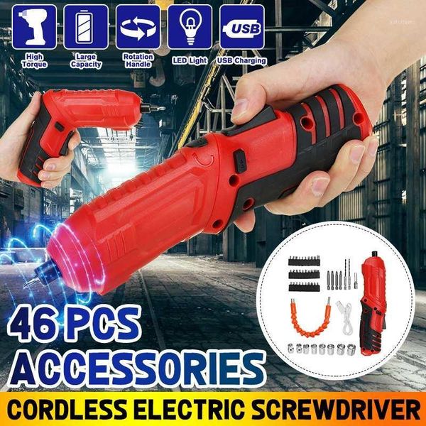 

48pcs multifunctional cordless electric screwdriver home rechargeable battery screwdriver with twistable handle with led torch1
