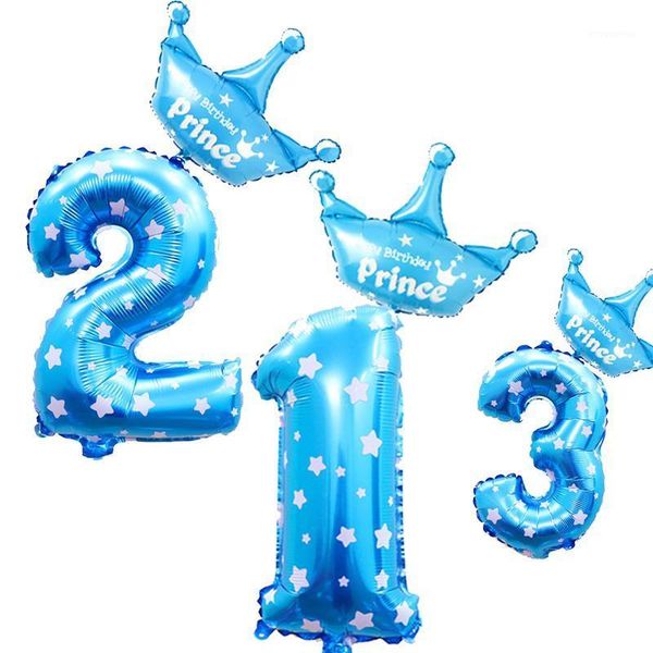 

large number foil balloon big crown prince and princess figure 32inch helium air digit birthday party decorations kids pink blue1