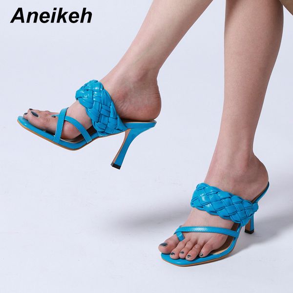 

aneikeh 2020 new summer pu slippers women patchwork classics fashion head peep toe solid retro ladies shoes sapatos das mulheres c0129, Black