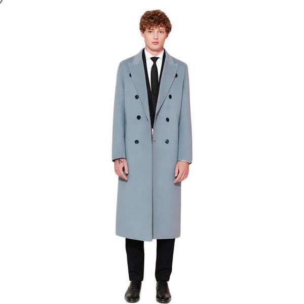 

england style custom woolen overcoat luxury men's loose double breasted warm long-length trench coat male thick jacket, Black