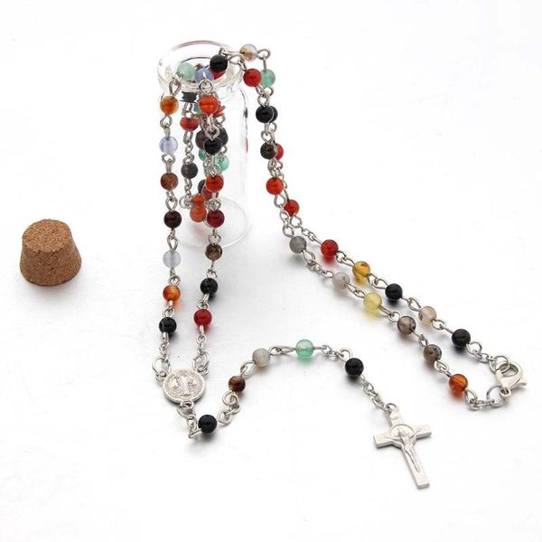 

selling cross pendant necklace natural stone beads rosary glass bottle mini coin necklaces pendants religious jewelry, Golden;silver