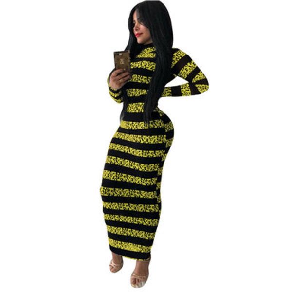 

spring new dress womens fashion long style casual dress womens stripe leopard print trendy dresses new arrival streetwear, Black;gray