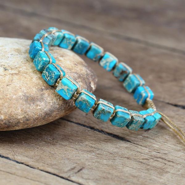 

6mm imperial square beads wrap bracelets women string braided yoga meditation friendship bracelet bangle bohemian jewelry, Golden;silver