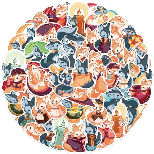 

50pcs cartoon cute fox stickers lapguitar luggage fridge waterproof graffiti wall sticker decal