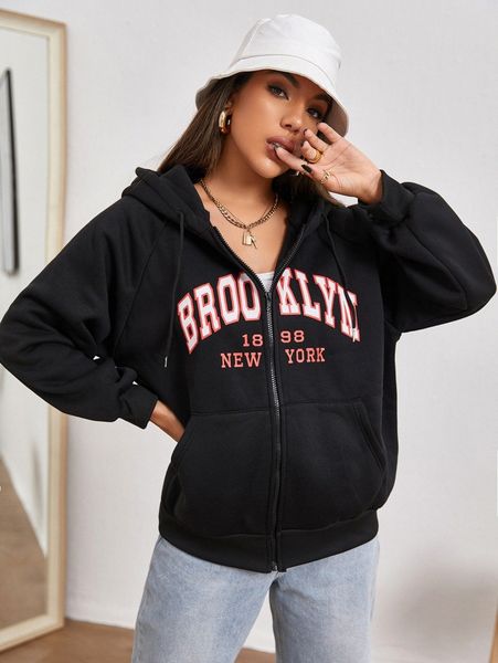 

letter graphic zip up hoodie y0ut#, White;black