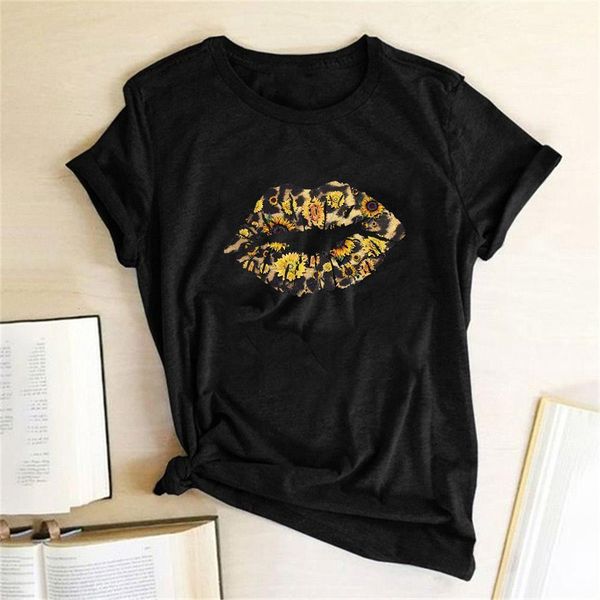 

big lips leopard print t shirts women flowers graphic tees shirts female short sleeve summer womens clothing camisetas mujer, White