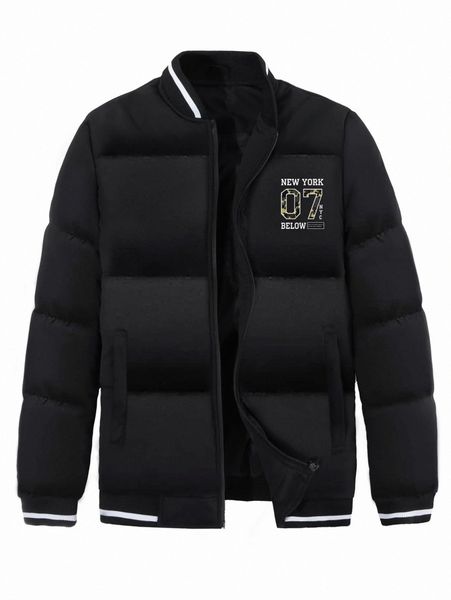 

men slogan graphic striped trim zipper bomber jacket 35cq#, Black;brown