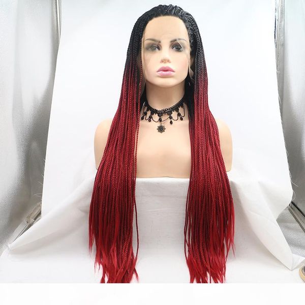 

aohai lace front wig 2tone red dark root braided wigs synthetic wig for women for cosplay heat resistant fiber, Black