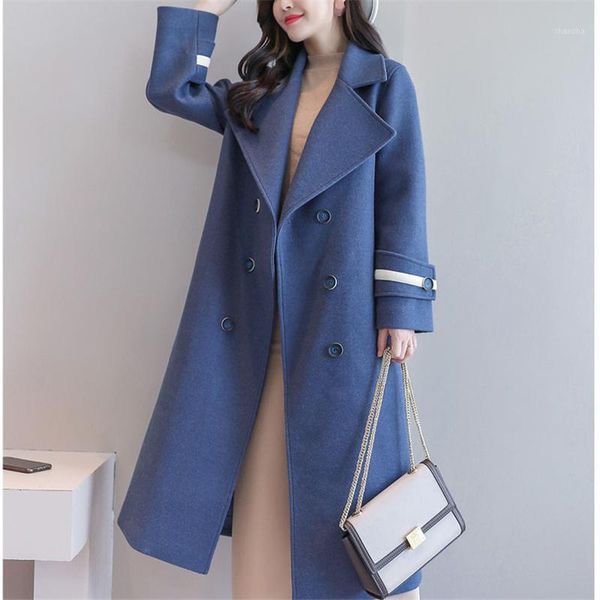 

2019 wool coat women loose elegant double breasted woolen coat womens korean casual coats autumn winter fashion1, Black