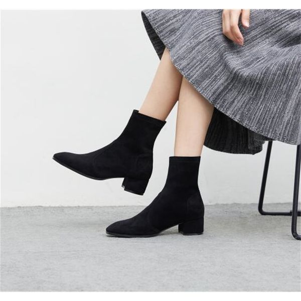 

new spring 2021 plus size 22-26.5cm long suede short pointed finger of sheep's skin black boots m9yk