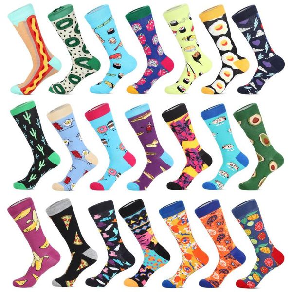 

fashion mens socks funny novelty combed cotton warm colorful fruit sushi pizza dress work long socks christmas gift for him, Black