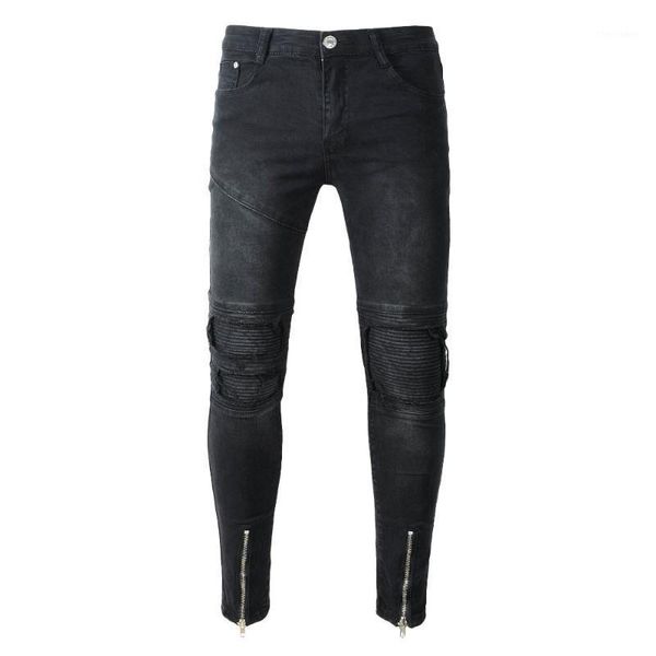 

men's jeans black ripped men with holes super skinny famous designer brand slim fit destroyed torn jean pants for male1, Blue