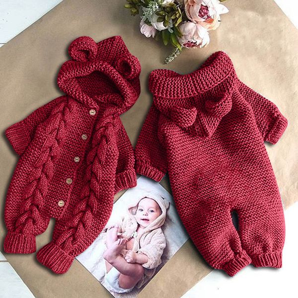 

newborn infant baby romper girl boy clothes winter warm coat knitting outwear hooded jumpsuit outfits toddler baby onesie 2019 c1018, Blue